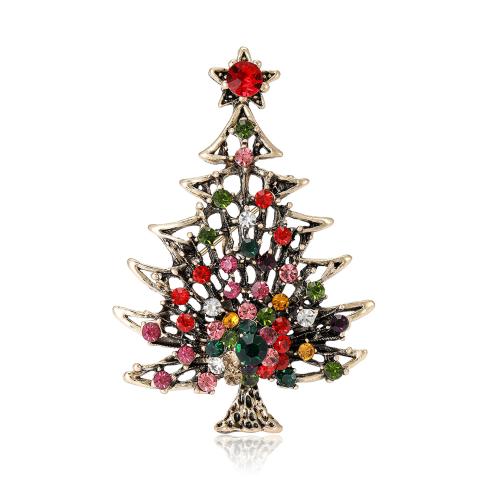 Broche de bijoux de Noël, alliage de zinc, arbre de noël, Placage de couleur d'or, Conception de Noël & pour femme & avec strass, multicolore Vendu par PC