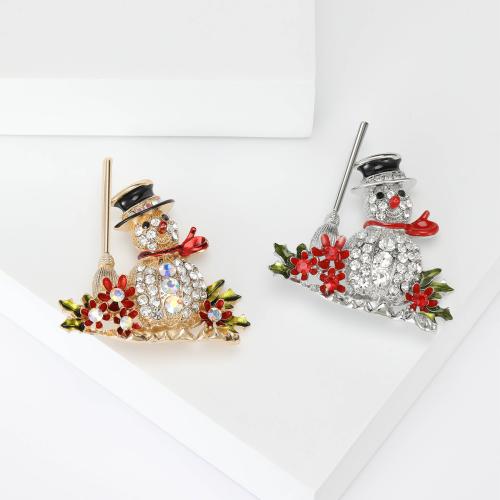 Broche de bijoux de Noël, alliage de zinc, bonhomme de neige, Placage, Conception de Noël & pour femme & émail & avec strass, plus de couleurs à choisir Vendu par PC