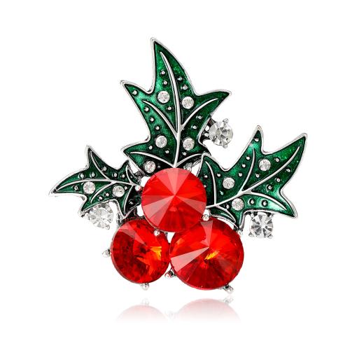 Broche de bijoux de Noël, alliage de zinc, fruitcéréale, Placage de couleur argentée, Conception de Noël & pour femme & émail & avec strass, rouge Vendu par PC