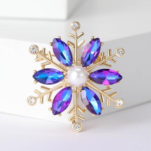 Broche de bijoux de Noël, alliage de zinc, avec perle de plastique, flocon de neige, Placage, Conception de Noël & pour femme & avec strass, plus de couleurs à choisir Vendu par PC