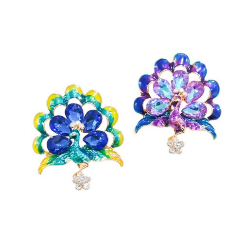 Rhinestone Zinc Alloy Brooch, Peacock, plated, fashion jewelry & enamel & with rhinestone 