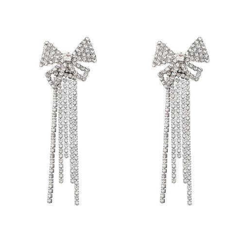 Fashion Fringe Earrings, Zinc Alloy, silver color plated, fashion jewelry & with rhinestone, silver color 