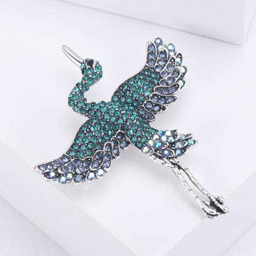 Rhinestone Zinc Alloy Brooch, Bird, plated, fashion jewelry & with rhinestone, green 