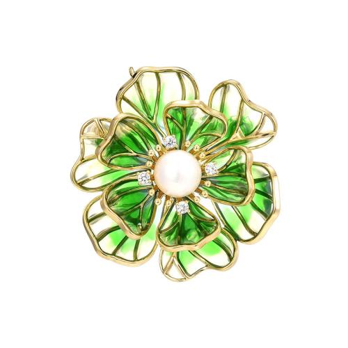 Broche émail, alliage de zinc, avec perle de plastique, fleur, Placage, bijoux de mode & avec strass, plus de couleurs à choisir Vendu par PC