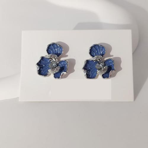 Rhinestone Zinc Alloy Brooch, Flower, plated, fashion jewelry & enamel & with rhinestone, blue 