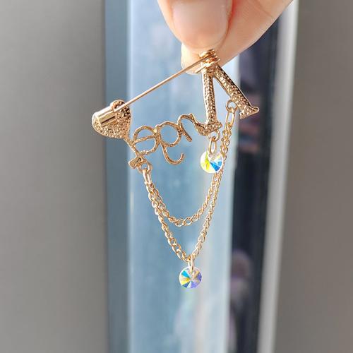 Rhinestone Zinc Alloy Brooch, gold color plated, fashion jewelry & with rhinestone, golden 