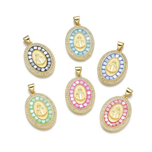 Cubic Zirconia Micro Pave Brass Pendant, with Shell, plated, DIY & micro pave cubic zirconia & enamel 