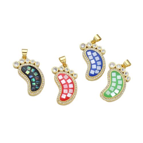 Cubic Zirconia Micro Pave Brass Pendant, with Shell, Foot, plated, DIY & micro pave cubic zirconia & enamel 