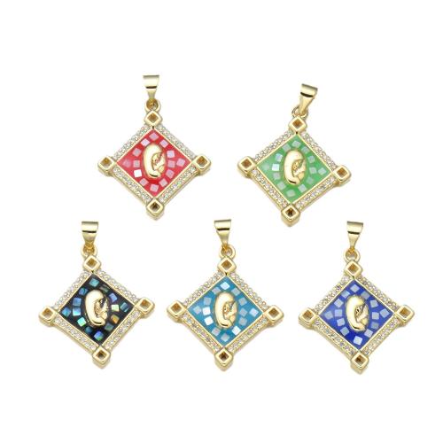 Cubic Zirconia Micro Pave Brass Pendant, with Shell, plated, DIY & micro pave cubic zirconia & enamel 