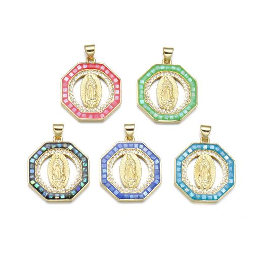 Cubic Zirconia Micro Pave Brass Pendant, with Shell, plated, DIY & micro pave cubic zirconia & enamel 