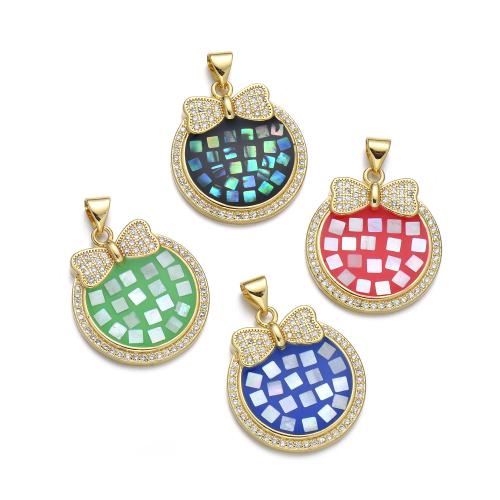 Cubic Zirconia Micro Pave Brass Pendant, with Shell, plated, DIY & micro pave cubic zirconia & enamel [