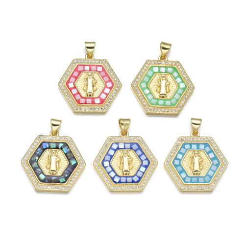 Cubic Zirconia Micro Pave Brass Pendant, with Shell, plated, DIY & micro pave cubic zirconia & enamel [