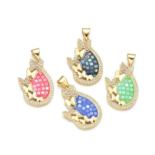 Cubic Zirconia Micro Pave Brass Pendant, with Shell, plated, DIY & micro pave cubic zirconia & enamel 