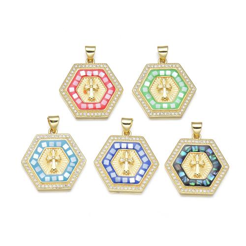 Cubic Zirconia Micro Pave Brass Pendant, with Shell, plated, DIY & micro pave cubic zirconia & enamel [