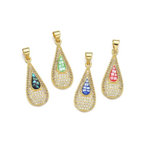 Cubic Zirconia Micro Pave Brass Pendant, with Shell, plated, DIY & micro pave cubic zirconia & enamel [