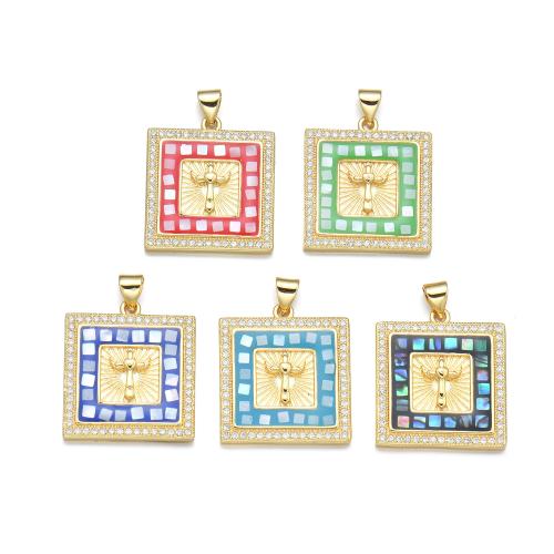 Cubic Zirconia Micro Pave Brass Pendant, with Shell, plated, DIY & micro pave cubic zirconia & enamel [