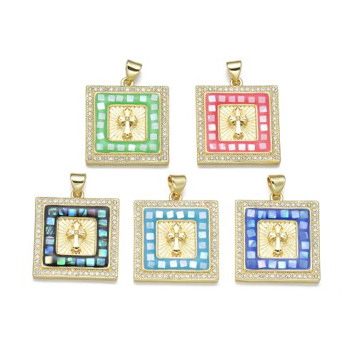 Cubic Zirconia Micro Pave Brass Pendant, with Shell, plated, DIY & micro pave cubic zirconia & enamel [