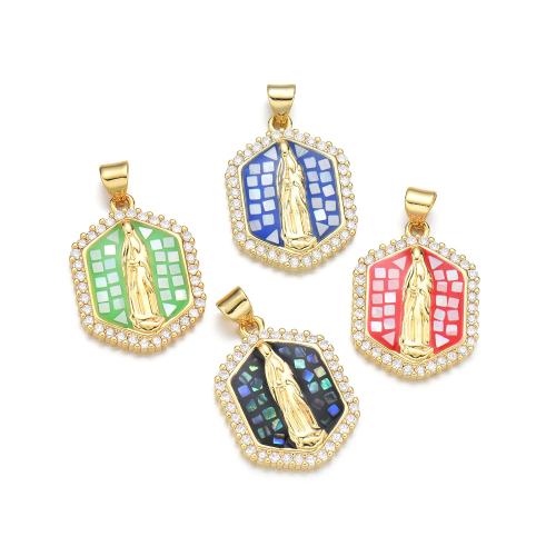 Cubic Zirconia Micro Pave Brass Pendant, with Shell, plated, DIY & micro pave cubic zirconia & enamel 