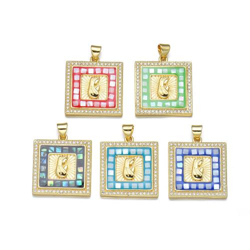 Cubic Zirconia Micro Pave Brass Pendant, with Shell, plated, DIY & micro pave cubic zirconia & enamel [