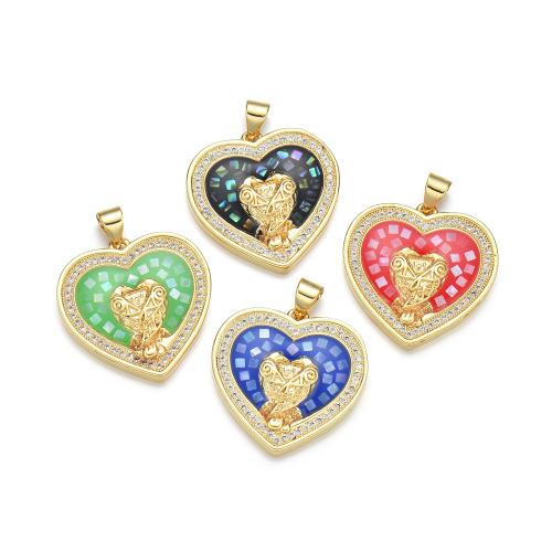 Cubic Zirconia Micro Pave Brass Pendant, with Shell, Heart, plated, DIY & micro pave cubic zirconia & enamel [