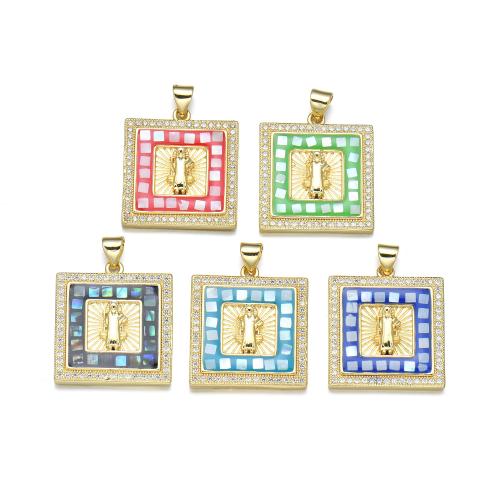 Cubic Zirconia Micro Pave Brass Pendant, with Shell, plated, DIY & micro pave cubic zirconia & enamel 