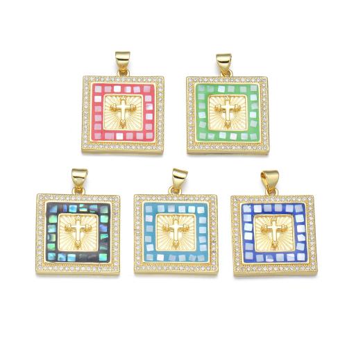 Cubic Zirconia Micro Pave Brass Pendant, with Shell, plated, DIY & micro pave cubic zirconia & enamel [