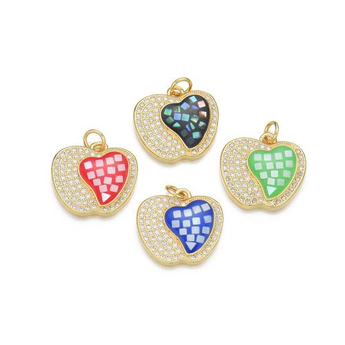 Cubic Zirconia Micro Pave Brass Pendant, with Shell, Apple, plated, DIY & micro pave cubic zirconia & enamel [