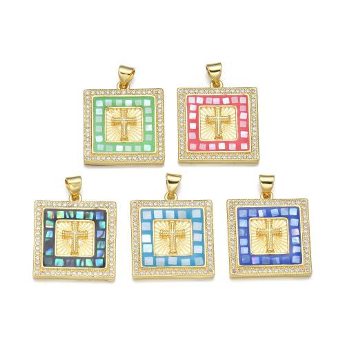 Cubic Zirconia Micro Pave Brass Pendant, with Shell, plated, DIY & micro pave cubic zirconia & enamel 