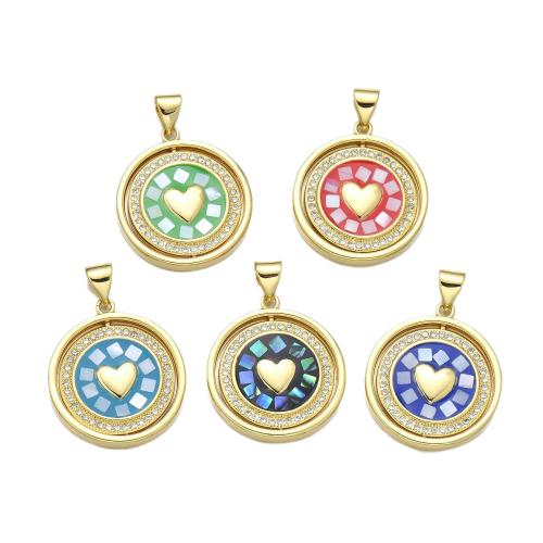 Cubic Zirconia Micro Pave Brass Pendant, with Shell, plated, DIY & micro pave cubic zirconia & enamel [