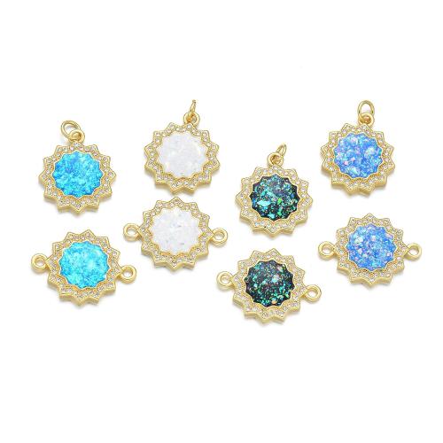 Cubic Zirconia Micro Pave Brass Pendant, with Opal, plated, DIY & micro pave cubic zirconia 