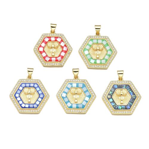 Cubic Zirconia Micro Pave Brass Pendant, with Shell, plated, DIY & micro pave cubic zirconia & enamel [