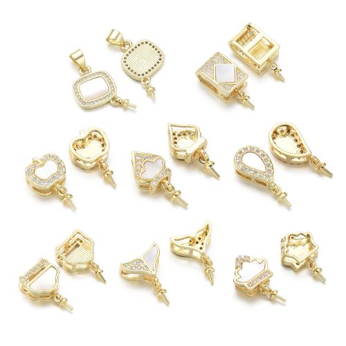 Brass Peg Bail, with Shell, plated, DIY & micro pave cubic zirconia, gold 