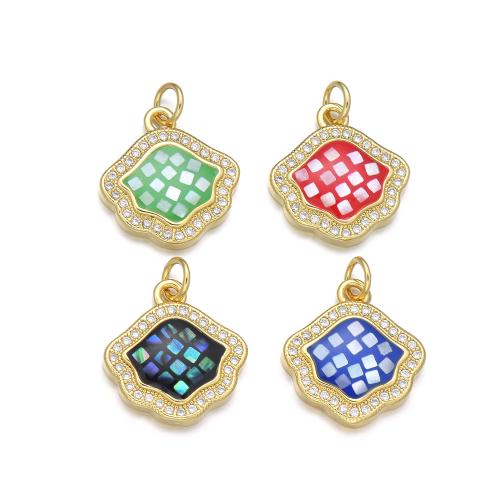 Cubic Zirconia Micro Pave Brass Pendant, with Shell, plated, DIY & micro pave cubic zirconia & enamel 