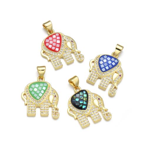 Cubic Zirconia Micro Pave Brass Pendant, with Shell, Elephant, plated, DIY & micro pave cubic zirconia & enamel [