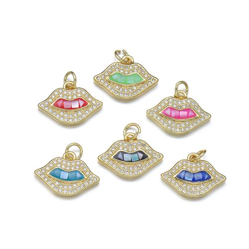 Cubic Zirconia Micro Pave Brass Pendant, with Shell, Lip, plated, DIY & micro pave cubic zirconia & enamel 