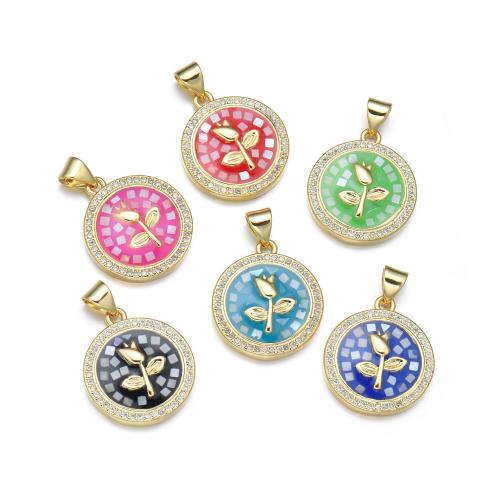 Cubic Zirconia Micro Pave Brass Pendant, with Shell, plated, DIY & micro pave cubic zirconia & enamel 