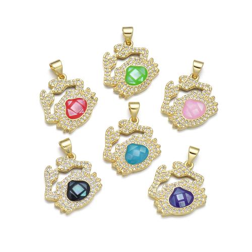 Cubic Zirconia Micro Pave Brass Pendant, with Shell, Crab, plated, DIY & micro pave cubic zirconia & enamel 