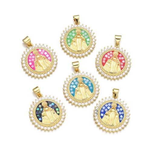 Cubic Zirconia Micro Pave Brass Pendant, with Shell, plated, DIY & micro pave cubic zirconia & enamel 