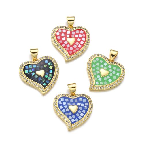 Cubic Zirconia Micro Pave Brass Pendant, with Shell, Heart, plated, DIY & micro pave cubic zirconia & enamel 