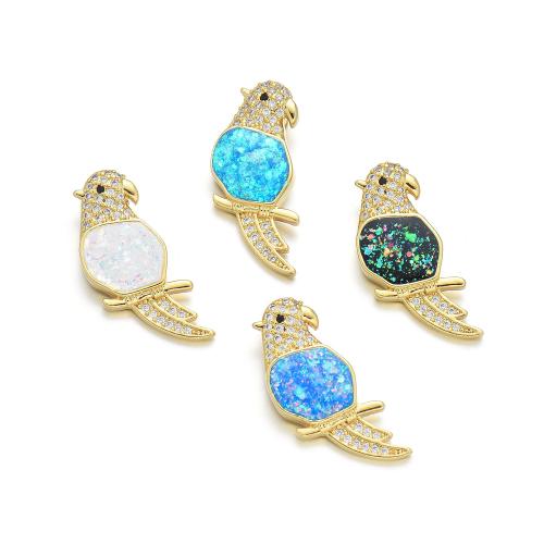 Cubic Zirconia Micro Pave Brass Pendant, with Opal, Bird, plated, DIY & micro pave cubic zirconia 