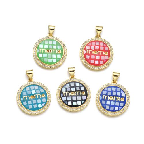 Cubic Zirconia Micro Pave Brass Pendant, with Shell, plated, DIY & micro pave cubic zirconia & enamel 