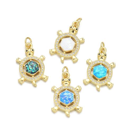 Cubic Zirconia Micro Pave Brass Pendant, with Opal, plated, DIY & micro pave cubic zirconia 