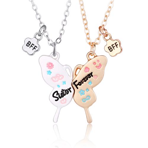 Enamel Zinc Alloy Necklace, plated, 2 pieces & for woman, mixed colors [