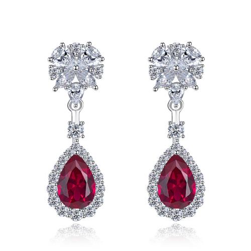 Brass Drop Earring, Teardrop, platinum plated, micro pave cubic zirconia & for woman 