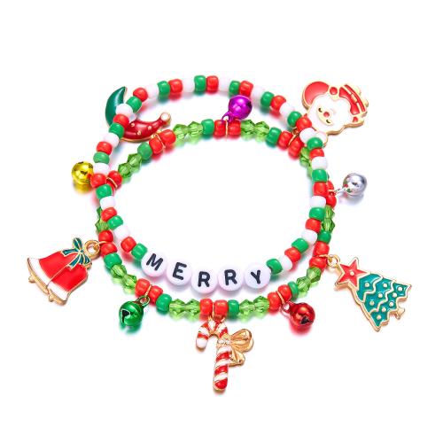 Pulsera de Navidad de la aleación de zinc, Acrílico, con Seedbead & aleación de zinc, hecho a mano, Diseño de Navidad & Joyería & diferentes estilos para la opción & para mujer, multicolor, longitud:aproximado 18 cm, Vendido por UD