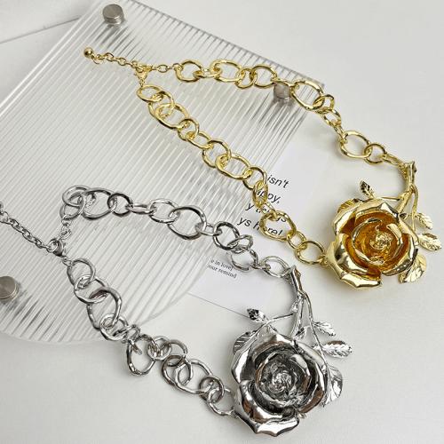 Collier en alliage de zinc, avec 5cm chaînes de rallonge, Rose, bijoux de mode & pour femme, plus de couleurs à choisir Environ 40 cm, Vendu par brin