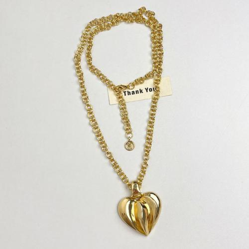 Zinc Alloy Sweater Chain Necklace, Heart, fashion jewelry & for woman, golden Approx 81 cm 