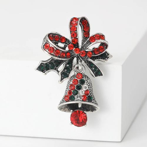 Broche de bijoux de Noël, alliage de zinc, cloche de noël, Placage de couleur argentée, Conception de Noël & pour femme & avec strass, rouge Vendu par PC