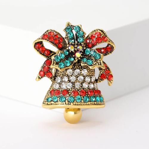 Broche de bijoux de Noël, alliage de zinc, cloche de noël, Placage de couleur d'or, Conception de Noël & pour femme & avec strass Vendu par PC