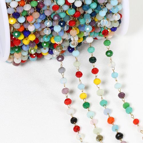 Decorative Beaded Chain, Glass, with 304 Stainless Steel, Vacuum Ion Plating, DIY 3.6mm 